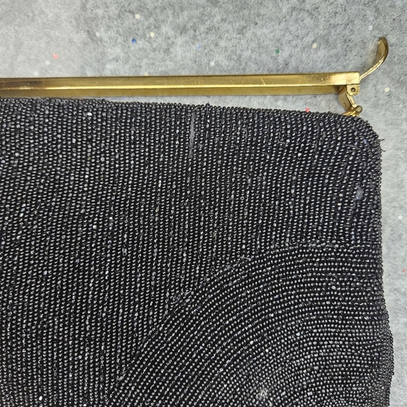 Walborg Vintage Beaded Evening Clutch Purse Black with Gold Handmade in Belgium - Picture 9 of 16